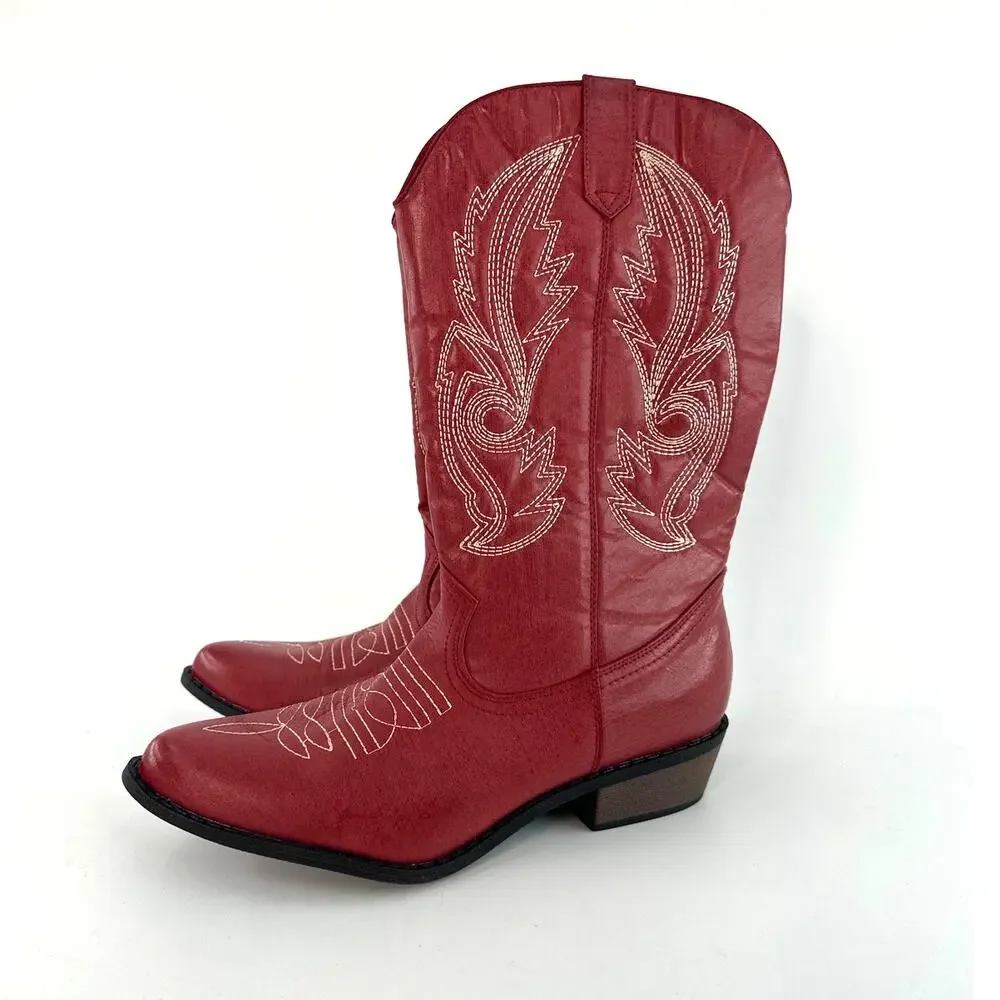 Coconuts by Matisse Red Embroidered Western Ankle Boots - Picture 7 of 11